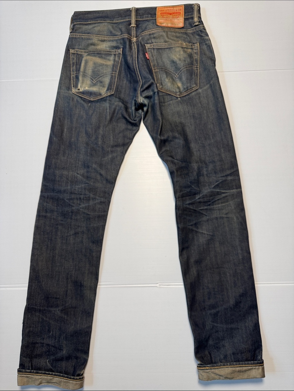LEVI'S 513 Selvedge Jeans Men's Dark Wash Denim Straight Leg Distressed 29x34